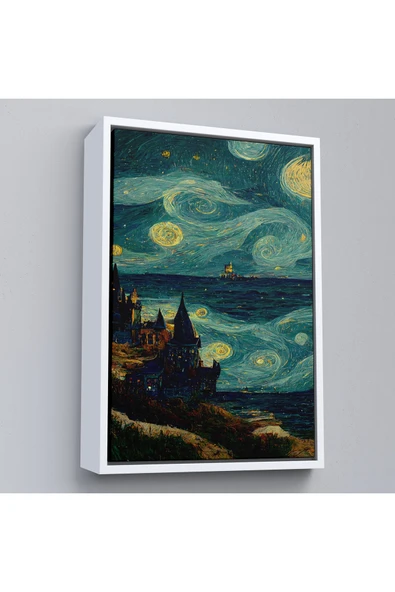 Trezon Ahşap Çerçeveli Vincent Van Gogh Tarzı Dalgalı Deniz Tablosu-7689 ürün görseli 1