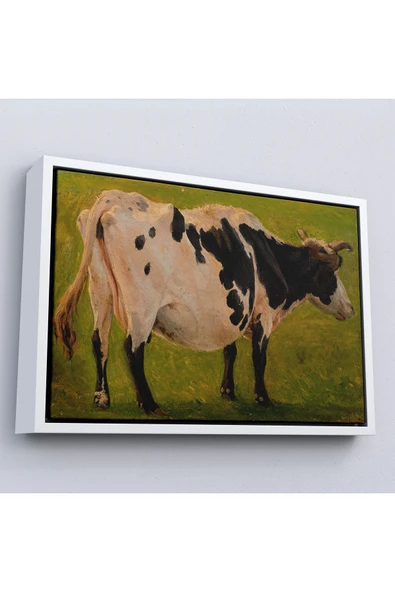 Trezon Ahşap Çerçeveli Carlo Dalgas - Siyah Beyaz Holstein İneği Tablosu-7058 ürün görseli 1