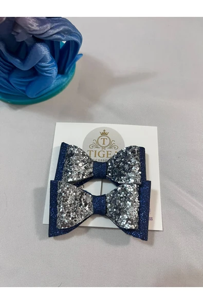 TIGEA Accessories El Yapımı Işıltılı Suni Deri Glıtter Fiyonk Saç Tokası Ikili ürün görseli 1