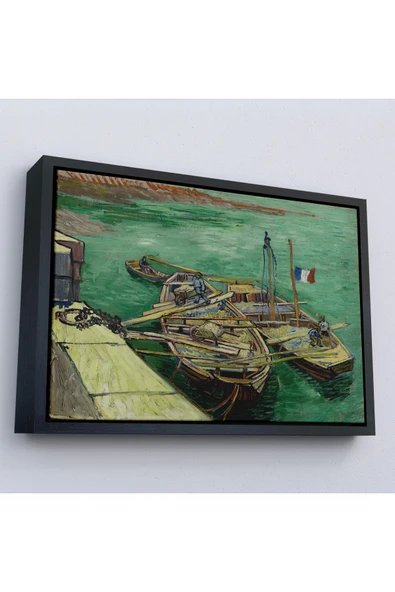 Trezon Ahşap Çerçeveli Vincent Van Gogh - Kum Mavnalarını Boşaltan Adamlarla Rıhtım Tablo-7185 ürün görseli 1