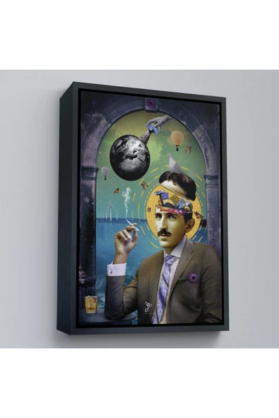 Trezon Ahşap Çerçeveli Soyut Nikola Tesla Tablosu-7924 ürün görseli 1
