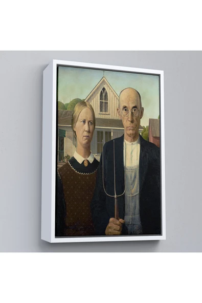 Trezon Ahşap Çerçeveli Grant Wood - Soyal Gerçeklik I American Gotik Tablosu - Social Realism-8059 ürün görseli 1