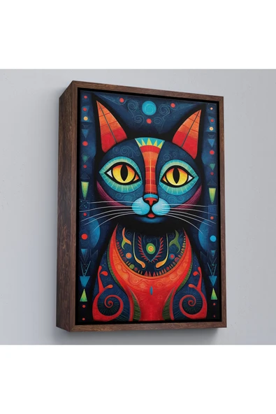Trezon Ahşap Çerçeveli Pablo Picasso Tarzı - Soyut Renkli Kedi Tablo-7512 ürün görseli 1