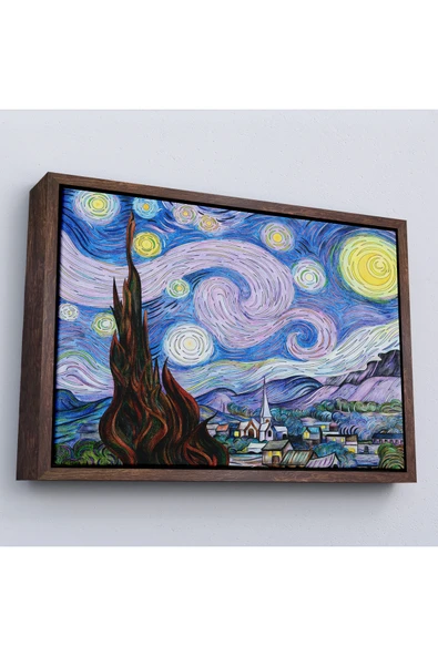 Trezon Ahşap Çerçeveli Vincent Van Gogh - Yıldızlı Geceler Premium Görüntü Tablosu-7163 ürün görseli 1