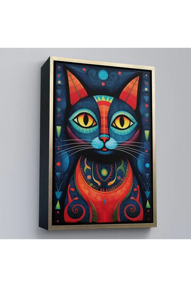 Trezon Ahşap Çerçeveli Pablo Picasso Tarzı - Soyut Renkli Kedi Tablo-7512 ürün görseli 1