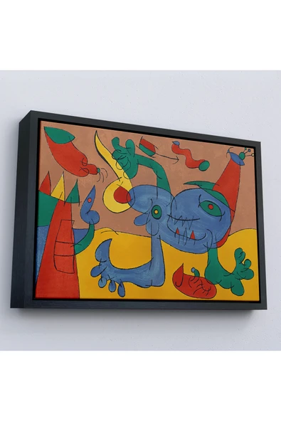 Trezon Ahşap Çerçeveli Joan Miro Soyut Sanat Tablosu-7068 ürün görseli 1