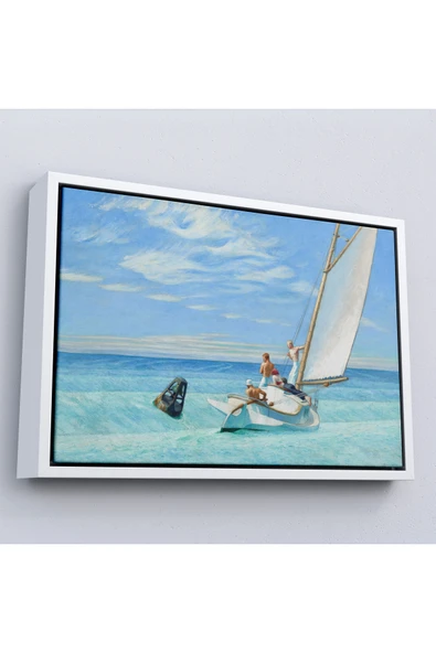 Trezon Ahşap Çerçeveli Edward Hopper - Ground Swell Yelkenli Tablosu-7077 ürün görseli 1