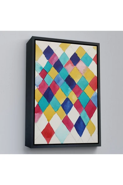Trezon Ahşap Çerçeveli Elmaslarla Renk Çalışması Tablo - Vasily Kandinsky-7491 ürün görseli 1
