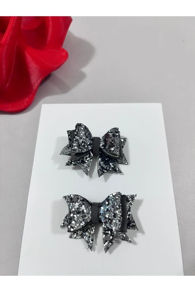 TIGEA Accessories El Yapımı Işıltılı Suni Deri Glıtter Fiyonk Saç Tokası Ikili ürün görseli 1