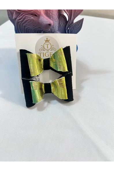 TIGEA Accessories El Yapımı Işıltılı Suni Deri Glıtter Fiyonk Saç Tokası Ikili ürün görseli 1