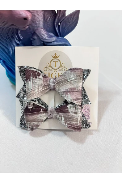TIGEA Accessories El Yapımı Işıltılı Suni Deri Glıtter Fiyonk Saç Tokası Ikili ürün görseli 1
