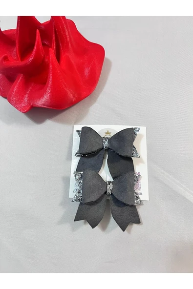 TIGEA Accessories El Yapımı Işıltılı Suni Deri Glıtter Fiyonk Saç Tokası Ikili ürün görseli 1