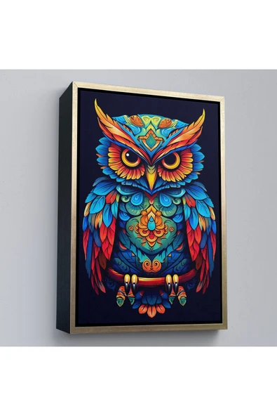 Trezon Ahşap Çerçeveli Mandala Renkli Baykuş Tablo-7554 ürün görseli 1