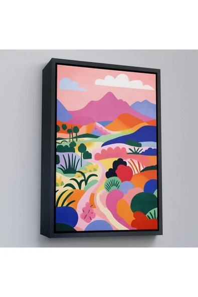 Trezon Ahşap Çerçeveli Pastel Minimalist Manzara Tablo-7673 ürün görseli 1