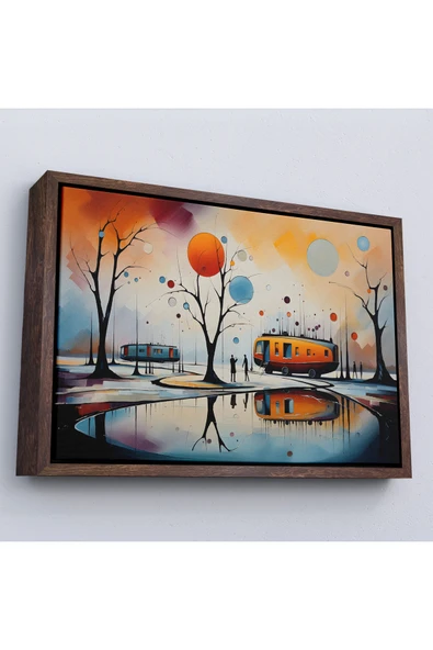 Trezon Ahşap Çerçeveli Kandinsky Soyut Kampçı Kış Manzara Tablosu-7247 ürün görseli 1