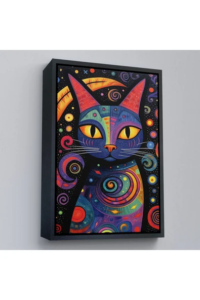 Trezon Ahşap Çerçeveli Pablo Picasso Tarzı - Soyut Renkli Kedi Tablo-7542 ürün görseli 1