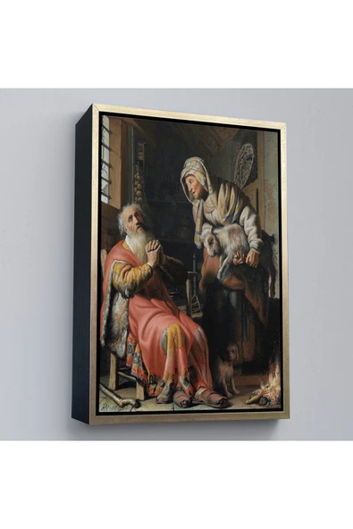Trezon Ahşap Çerçeveli Rembrandt - Tobit Ve Anna Çocuk İle Birlikte Tablo-7439 ürün görseli 1
