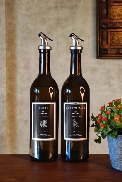 KHAKMA Amber 2'li 750 Ml Zeytinyağı Sirke Şişesi Yağdanlık Yağlık 750-sz-ss ürün görseli 1