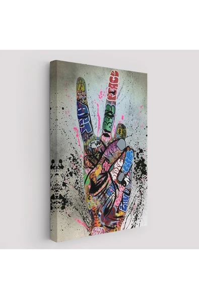 Trezon Bansky El Hareketi Kanvas Tablo, Graffiti Zafer İşareti Sokak Sanatı Tablo-5309 ürün görseli 1