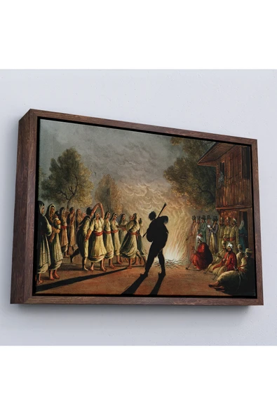 Trezon Ahşap Çerçeveli Luigi Mayer'In Bulgar Köylülerinin Dansı Tablosu-7036 ürün görseli 1