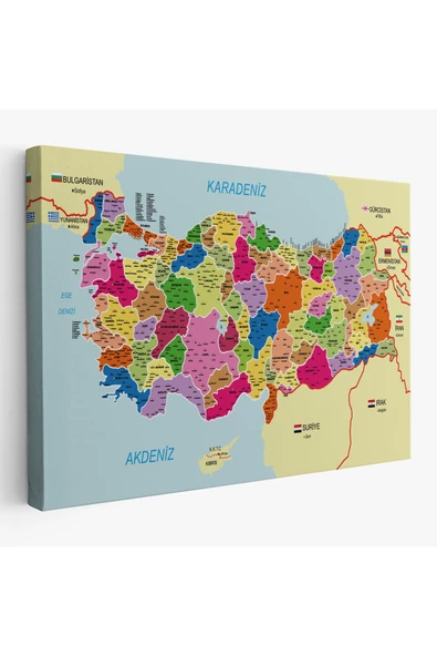 Trezon Türkiye Haritası Kanvas Tablo İl ve İlçeli Ayrıntılı Eğitici Komşulu Tablo 3008 ürün görseli 1
