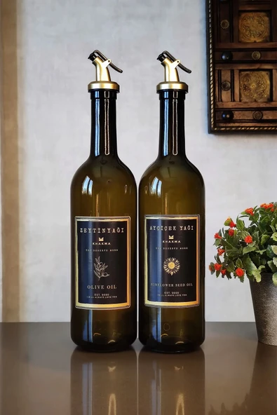 KHAKMA Amber Siyah Gold 2'li 750 Ml Zeytinyağı Sıvıyağ Şişesi Yağdanlık Yağlık 750sg ürün görseli 1