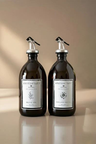 KHAKMA 2'li Amber Zeytinyağı Sıvıyağ Şişesi Yağdanlık 500ml 500t Bb Za ürün görseli 1