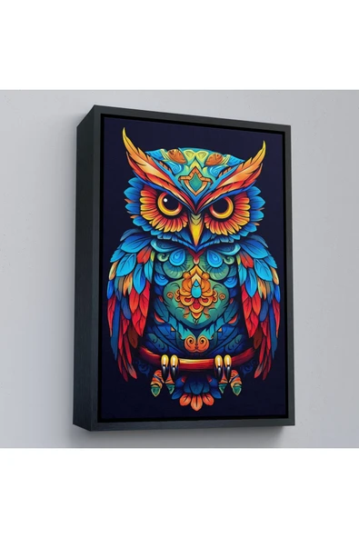 Trezon Ahşap Çerçeveli Mandala Renkli Baykuş Tablo-7554 ürün görseli 1