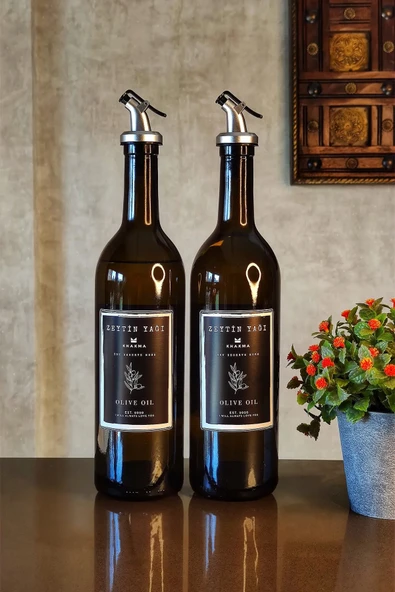KHAKMA Amber 2'li 750 ml Zeytinyağı Şişesi Yağdanlık Yağlık 750-sz-sz ürün görseli 1