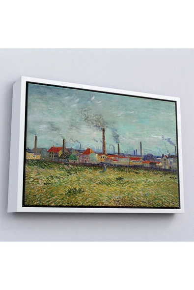 Trezon Ahşap Çerçeveli Vincent Van Gogh Clichy'Deki Fabrikalar Tablo - Factories At Clichy-7170 ürün görseli 1