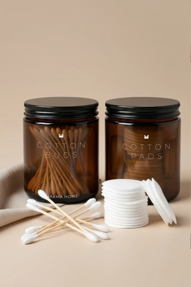 KHAKMA Amber Cam Banyo Organizer Seti – COTTON BUDS & COTTON PADS Yazılı – 2'li Set / 250 ml ürün görseli 1