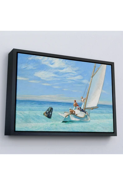 Trezon Ahşap Çerçeveli Edward Hopper - Ground Swell Yelkenli Tablosu-7077 ürün görseli 1
