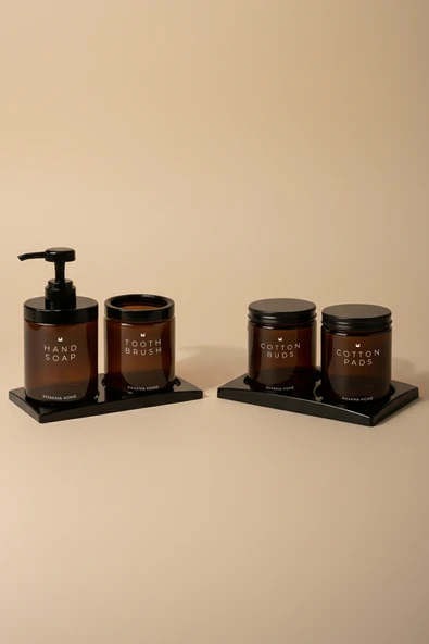 KHAKMA Amber Cam 4’lü Banyo Seti | Sabunluk, Diş Fırçalık, Pamukluk, Kulak Çubuğu Kutusu 250 ml ürün görseli 1