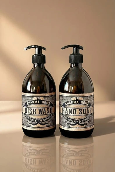 KHAKMA 500 ml Amber 2'li Vintage Cam Sabunluk Seti ürün görseli 1