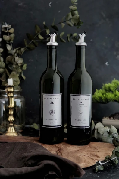 KHAKMA Gümüş Tasarım Amber 2'li 750 Ml Zeytinyağı Sıvıyağ Şişesi Yağdanlık Yağlık Stantsız ürün görseli 1