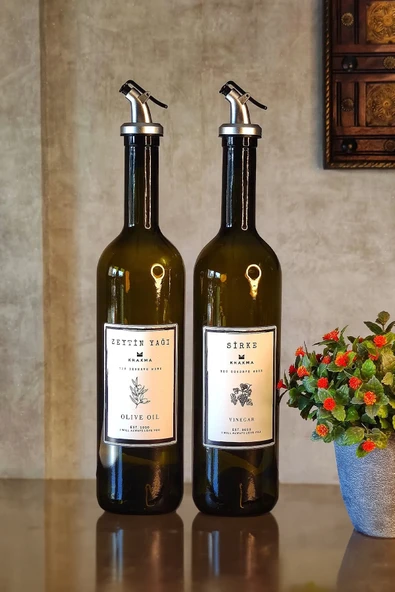 KHAKMA Amber 2'li 750 Ml Zeytinyağı Sirke Şişesi Yağdanlık Yağlık 750-bz-bs ürün görseli 1