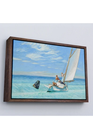 Trezon Ahşap Çerçeveli Edward Hopper - Ground Swell Yelkenli Tablosu-7077 ürün görseli 1