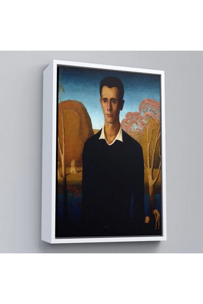 Trezon Ahşap Çerçeveli Grant Wood - Arnold Pyle İki Zayıf Adamla Nehrin Önünde Tablosu-8065 ürün görseli 1