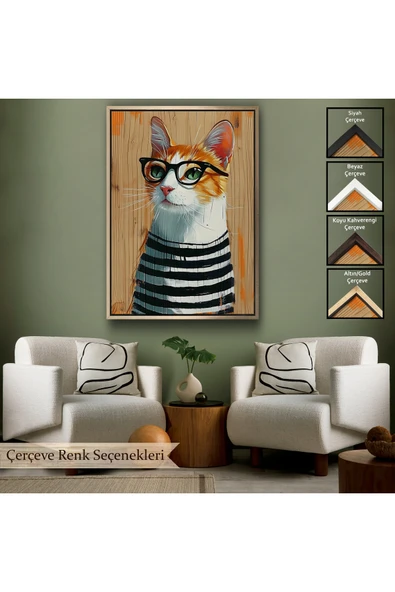 Trezon Ahşap Çerçeveli Cool Kedi Tablo-7644 - Resim 6