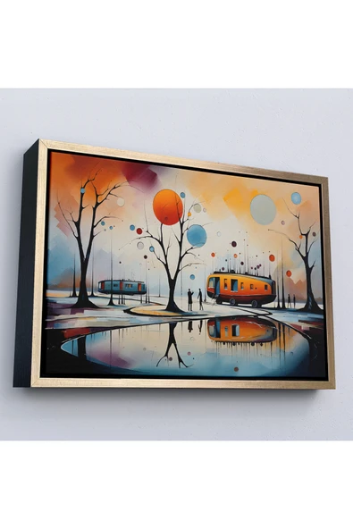 Trezon Ahşap Çerçeveli Kandinsky Soyut Kampçı Kış Manzara Tablosu-7247 ürün görseli 1