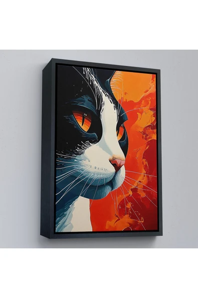 Trezon Ahşap Çerçeveli Cool Kedi Tablo-7658 ürün görseli 1