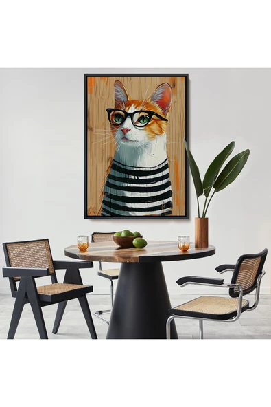 Trezon Ahşap Çerçeveli Cool Kedi Tablo-7644 - Resim 8