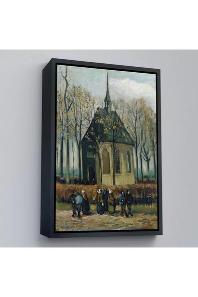 Trezon Ahşap Çerçeveli Vincent Van Gogh - Cemaat Nuenen'Deki Reform Kilisesinden Ayrılıyor Tablo-7466 ürün görseli 1