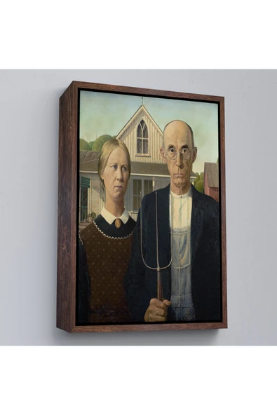 Trezon Ahşap Çerçeveli Grant Wood - Soyal Gerçeklik I American Gotik Tablosu - Social Realism-8059 ürün görseli 1