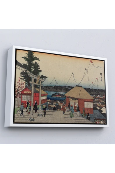 Trezon Ahşap Çerçeveli Hiroşige, Yushima'Daki Tenjin Tapınağı Tablosu-7028 ürün görseli 1