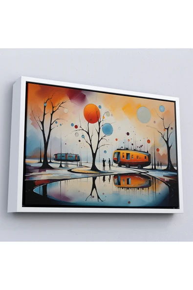 Trezon Ahşap Çerçeveli Kandinsky Soyut Kampçı Kış Manzara Tablosu-7247 ürün görseli 1