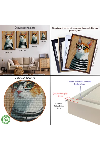 Trezon Ahşap Çerçeveli Cool Kedi Tablo-7644 - Resim 5