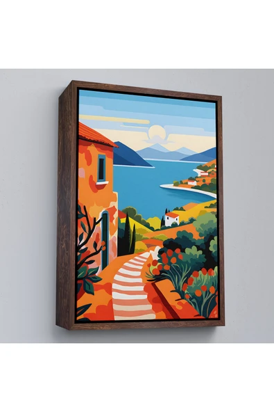 Trezon Ahşap Çerçeveli Pastel Minimalist Deniz Manzarası Tablo-7672 ürün görseli 1