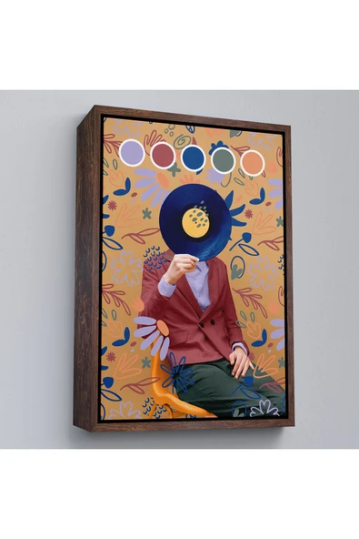 Trezon Ahşap Çerçeveli Sansalyede Oturan Adam Pop Art Tablo-7978 ürün görseli 1