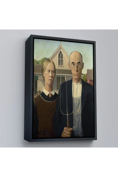 Trezon Ahşap Çerçeveli Grant Wood - Soyal Gerçeklik I American Gotik Tablosu - Social Realism-8059 ürün görseli 1